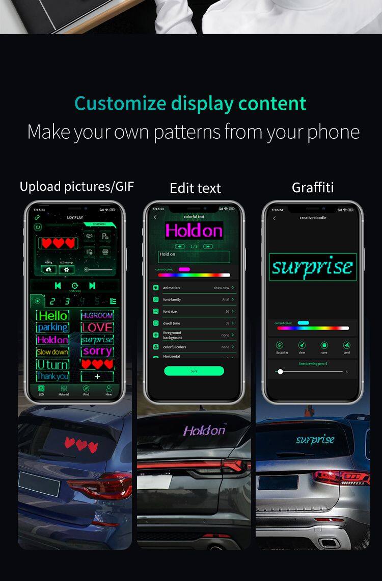 LED Pixel Soft Display Pattern Animation Mobile APP Control Flexible USB Car Screen DIY Text Wireless Lan Connection