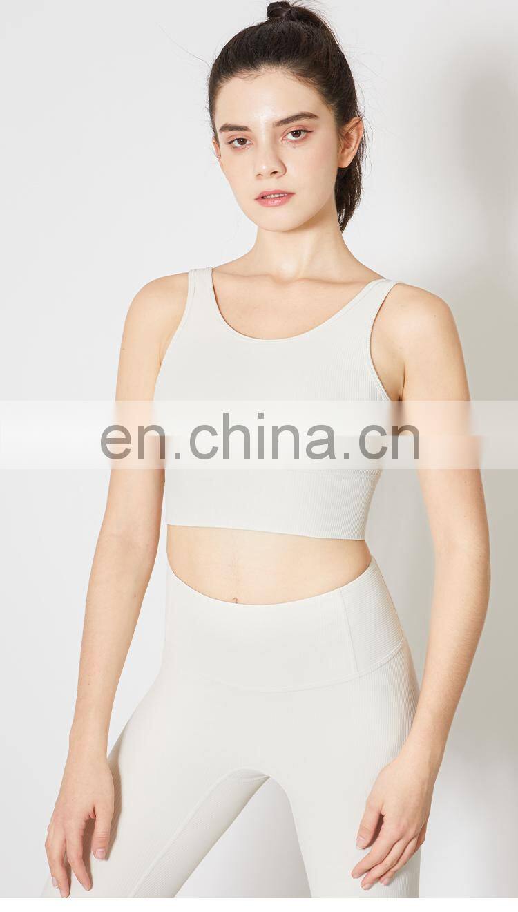New arrival Ribbed Tank Top Women Sports Bra High Impact Fitness Workout Yoga Bra