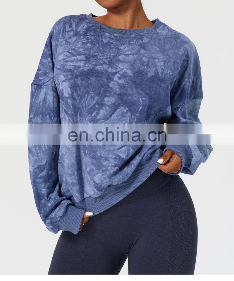 Tie Dye Women Pullover Cotton Sweatshirt Factory Sales Fall Oversized Long Sleeve Hoodies