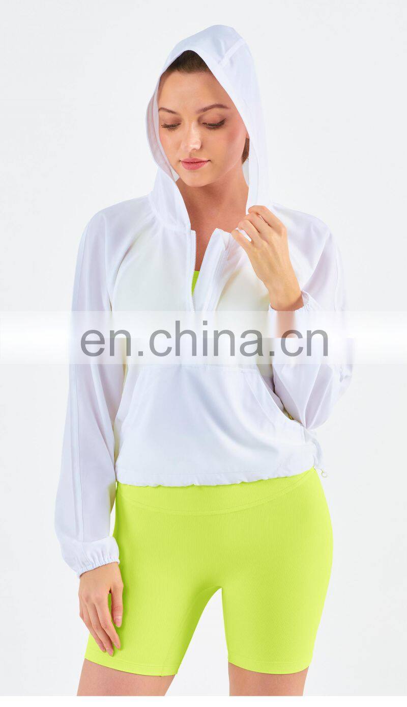 New Drop Women's Jackets Waterproof Sun UV Protection Run Half Zipper Hoodie Yoga Jacket