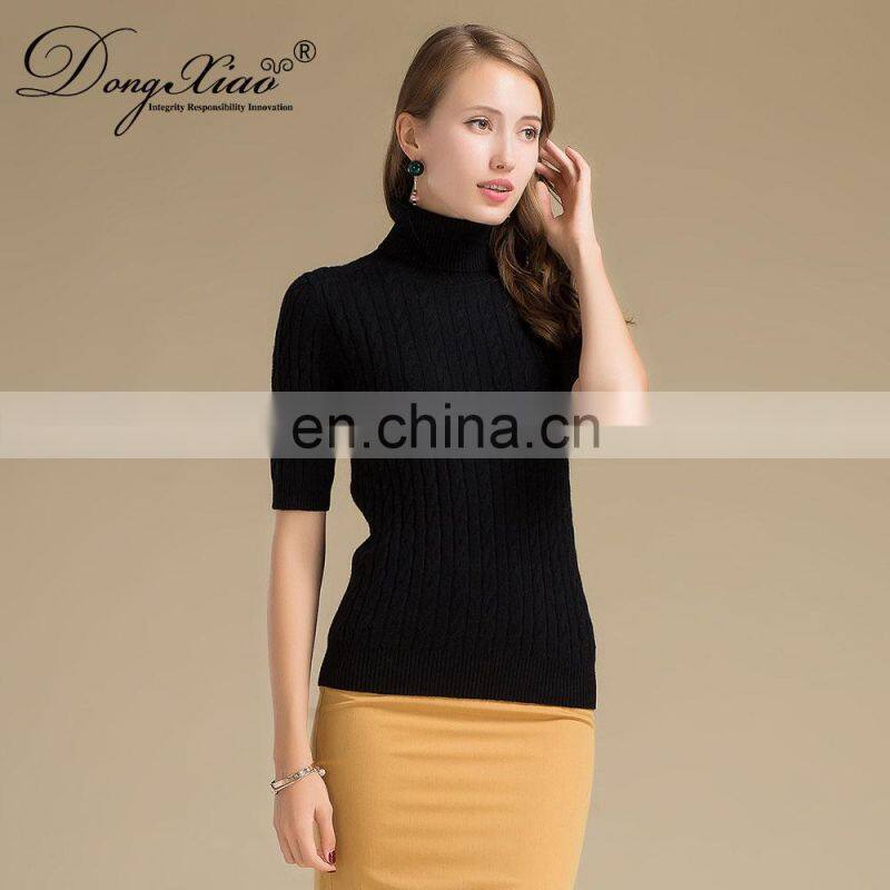 100% Cashmere Preppy Style Turtleneck Sweater Women Slim Fit Half Sleeves Solid Pattern Knitted Winter OEM Service Available