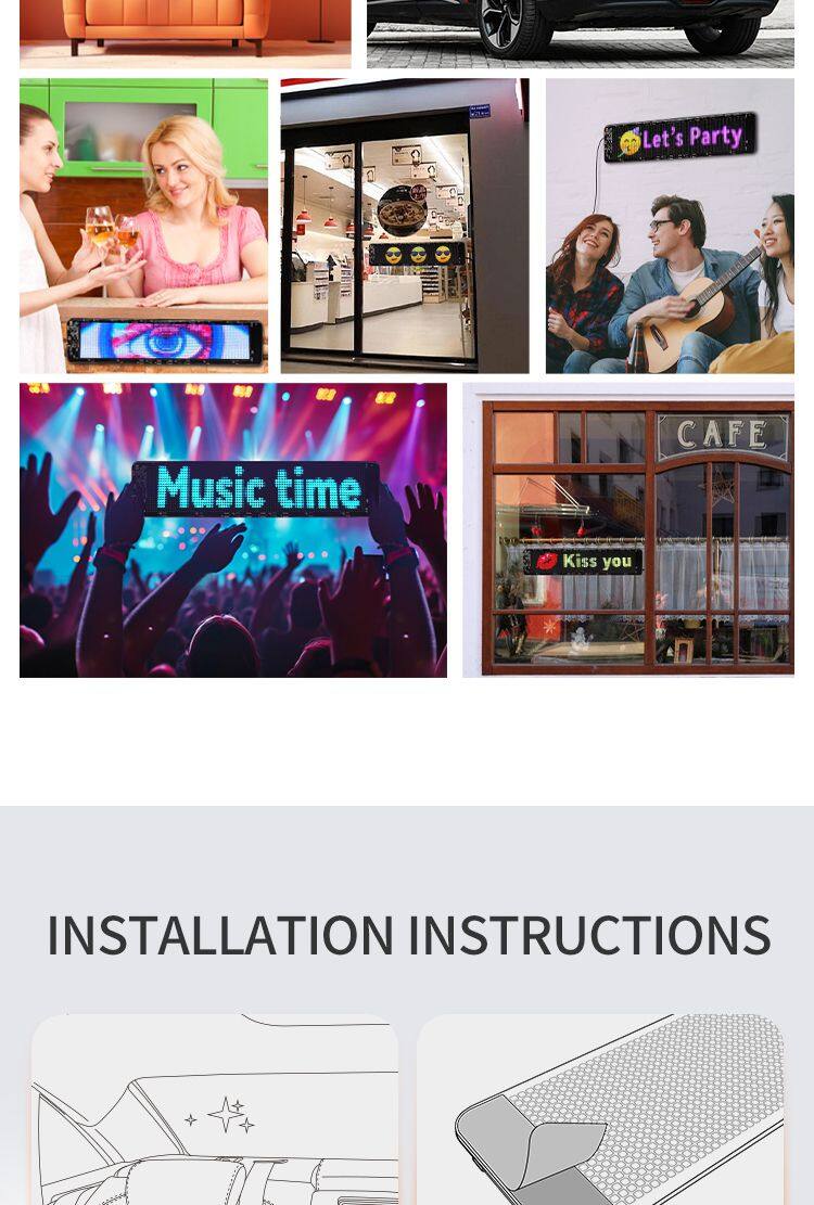 Super Bright Led Screen Led Scrolling Display Screen Sticker APP Programmable Soft Led Displays Flexible Led Screen for Car