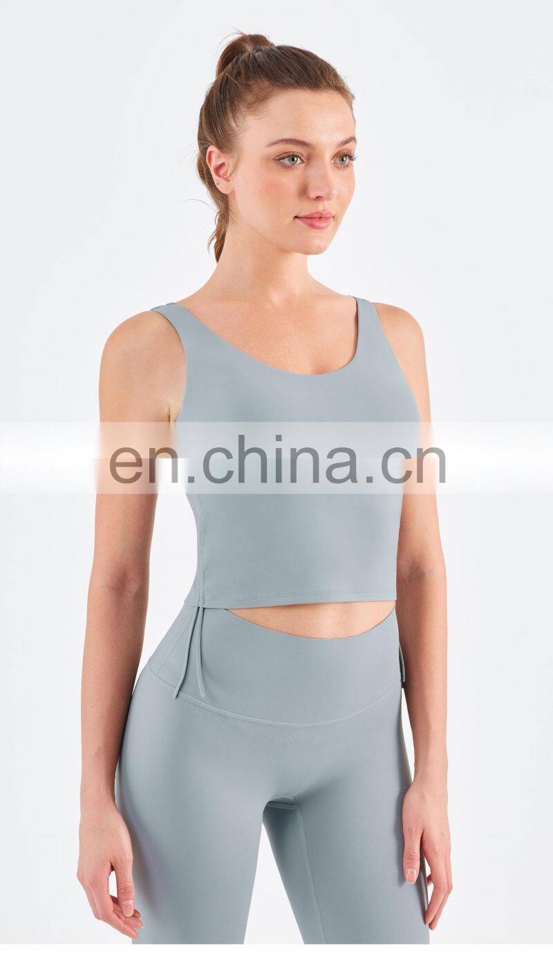 Wholesale Drawstring Sports Bra With Side Ruched Design Yoga Crop Top Fitness Women