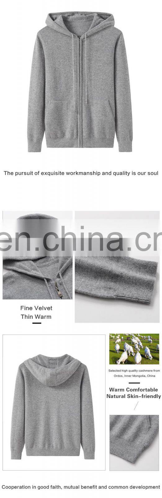 100% Cashmere Women's Casual Hoodie Comfortable Full Zip Cardigan Hood Knitted Solid Pattern Winter Season Front Logo Position