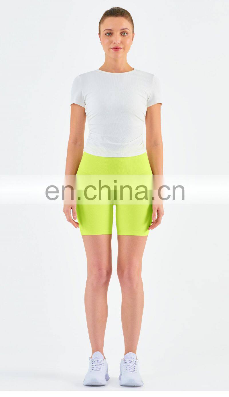 Women Ribbed Short Sleeve Slim Fit T-Shirt And Short Yoga Set Sport Fitness Suit