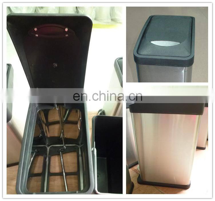 Rectangular color coating stainless steel foot pedal recycling satin separate waste paper bin