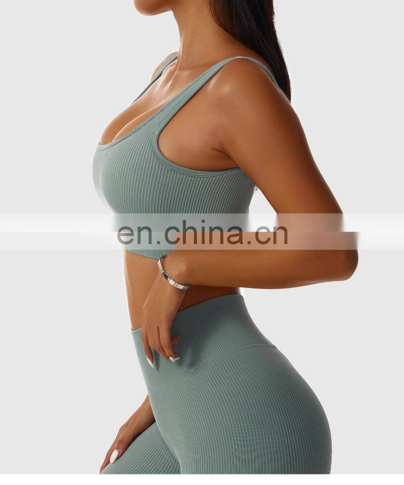 Seamless Wholesale Ribbed Wide Straps Fitness Yoga Bras Workout High Impact Sports Tops