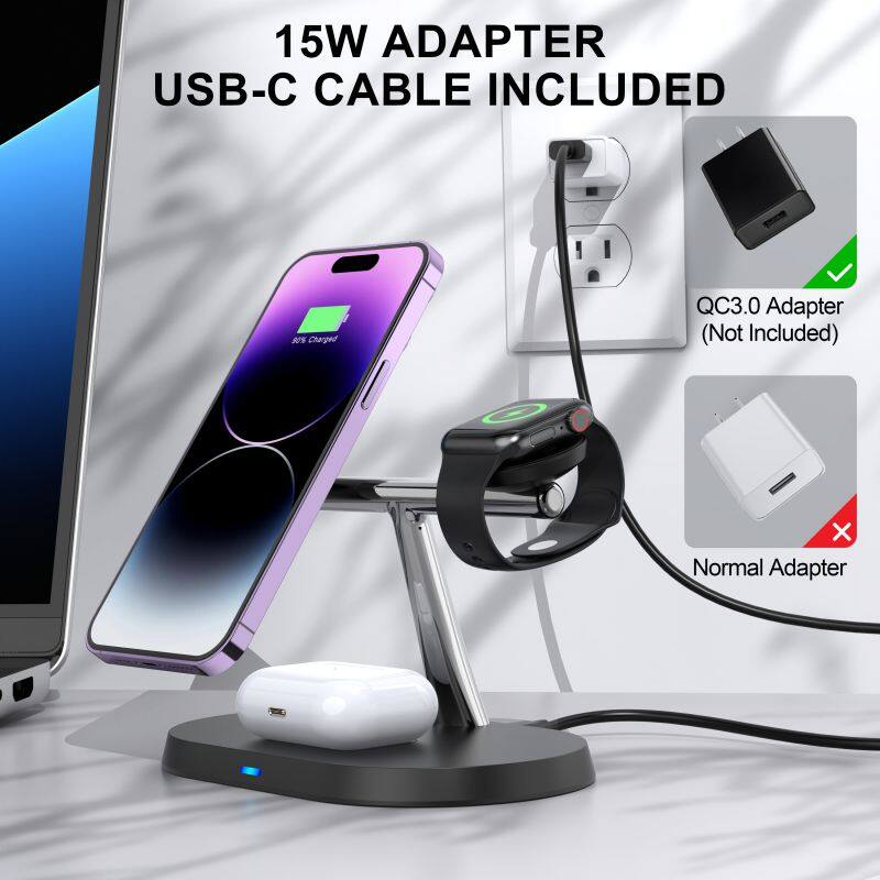 3in1 Magnetic Wireless Charger for iPhone Smart Watch Earphones Multifunctional with Holder