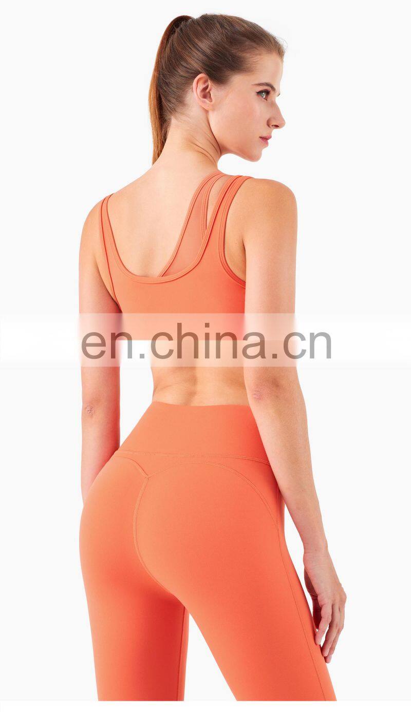 New Mesh Double Strap Women Sports Bra Recycle Fabric One Shoulder Sports Bra Support OEM