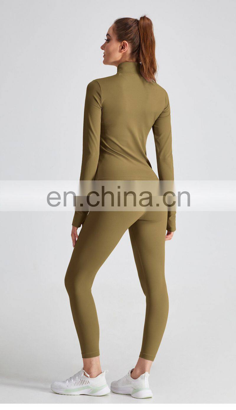 Custom Full Zipper Yoga Breathable Jackets Gym Women Thumb Holes Long Sleeve Sport Wears