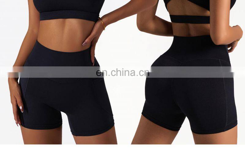 High Waist Side Pockets Biker Fitness Sports Shorts Custom Women Butt Lifting Yoga Pants
