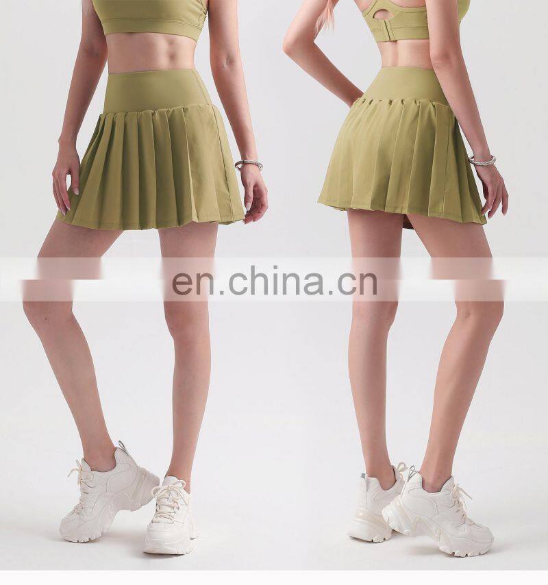 Newly 2 In 1 Pleated Tennis Skirt Quick Drying Sports Skirts Shorts With Side Pockets