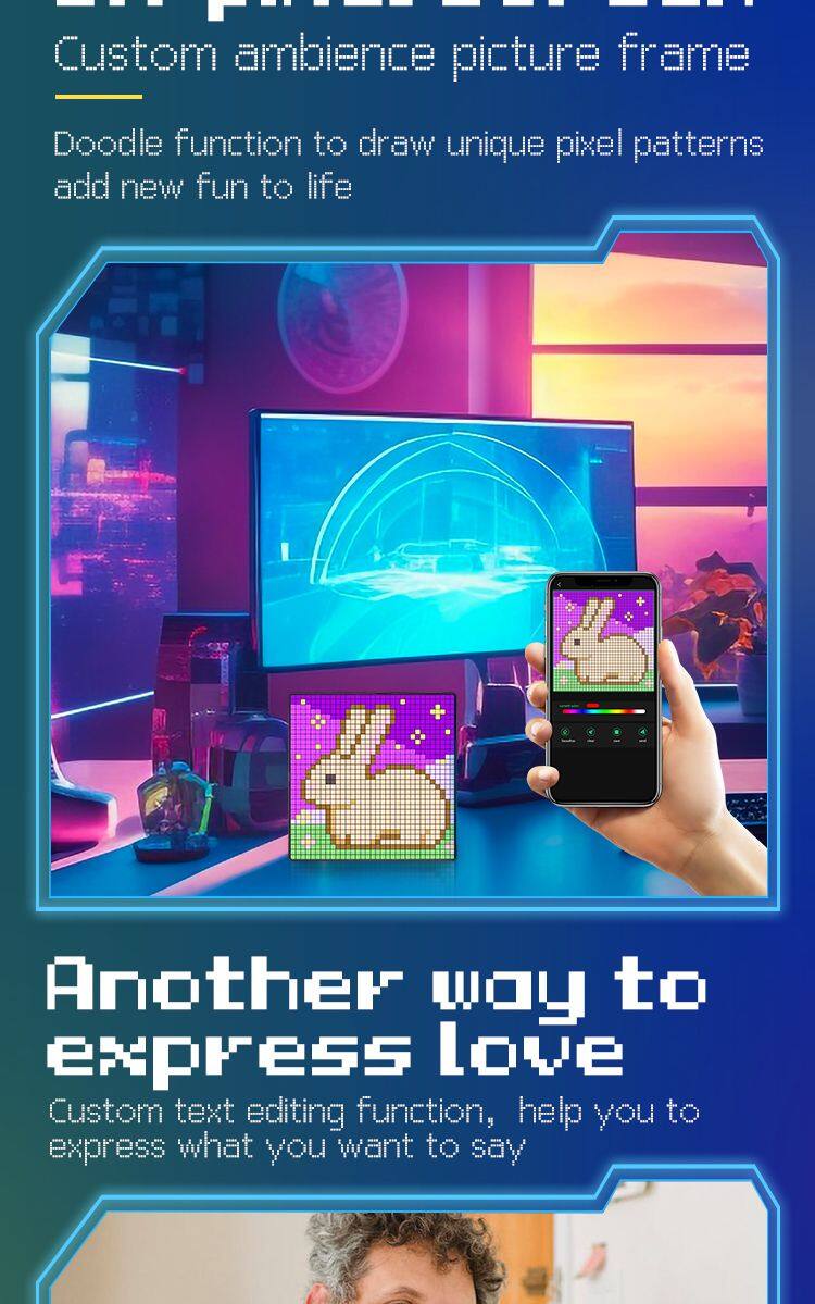 16x16 32x32 64x64 App Control Led Art Pixel Display Picture Frame Digital Pixel Dot Screen Art Display Screen for Desk