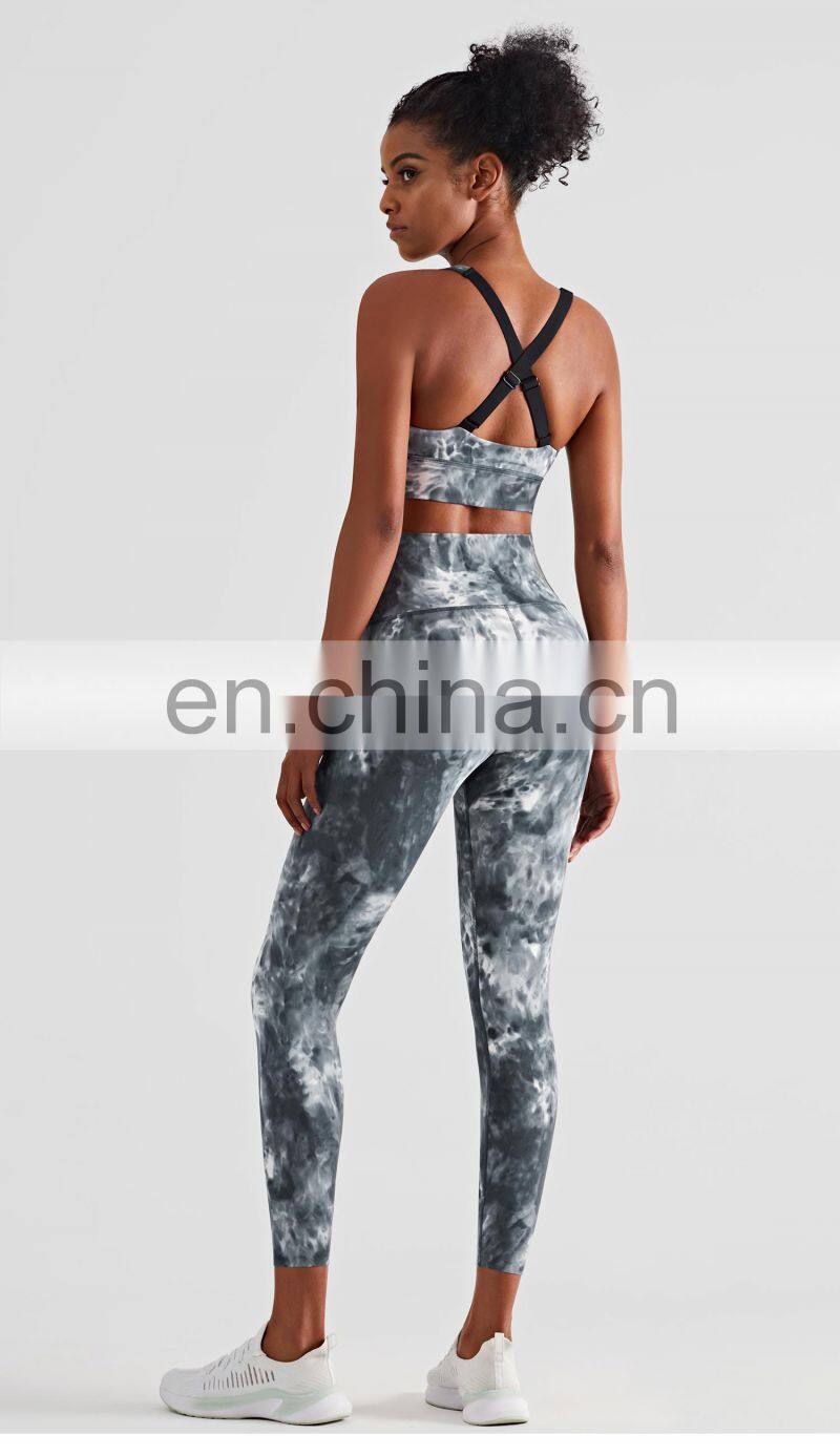 2022 Tie Dye Custom Women Nude Yoga Bra For Running Athletic Shockproof Padded Sports Bra