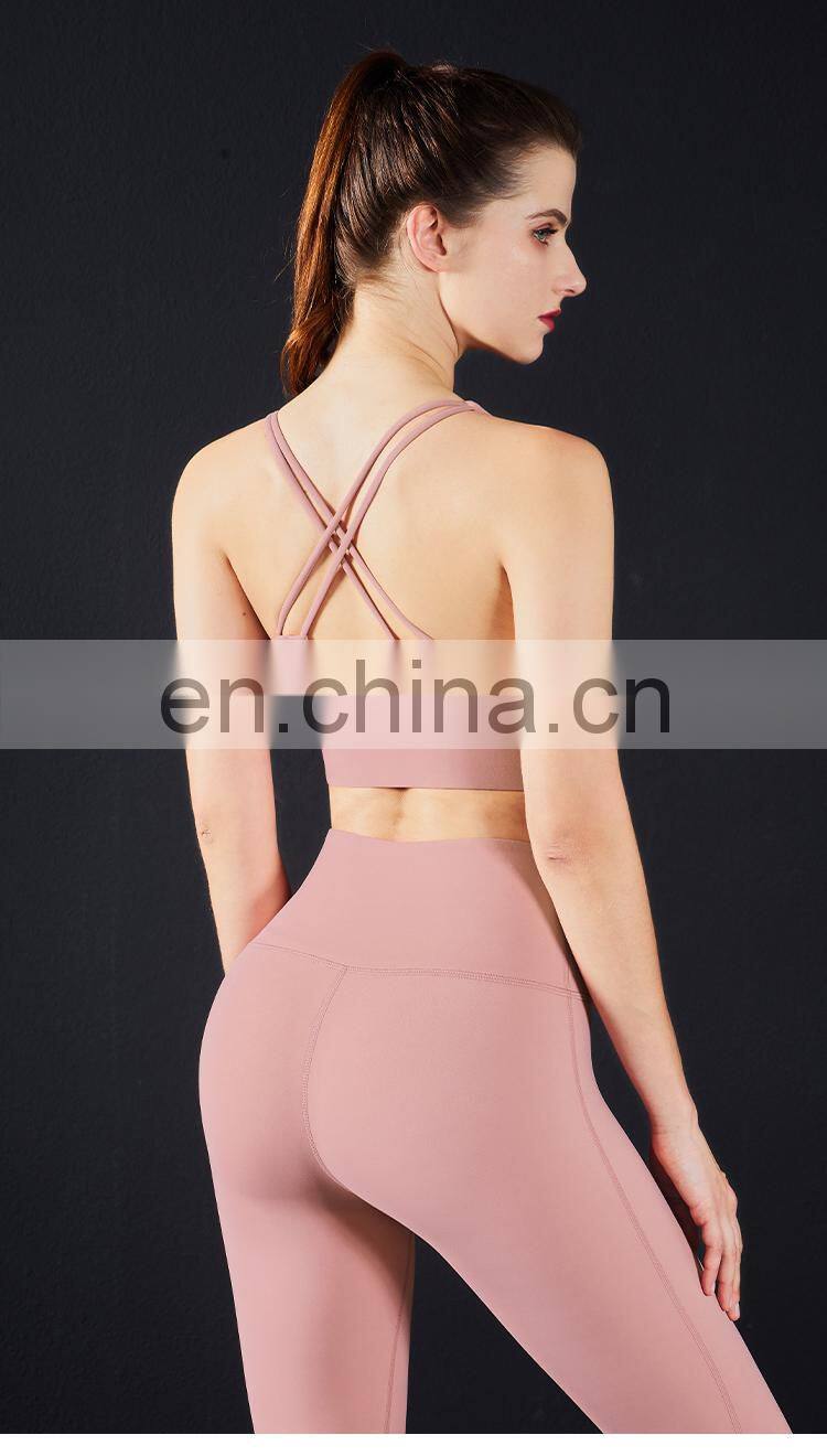 High Impact Women Workout Tops Fitness Sports Bra Hollow Ross Back Running Gym Yoga Bra