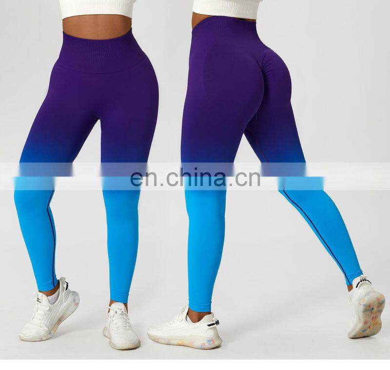 Seamless Contrasting Colors Scrunch Butt Sports Leggings Custom High Waist Yoga Pants