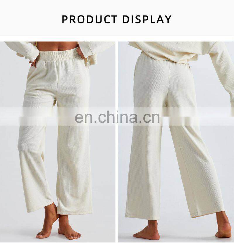 Newly Fall Waffle Adjustable Drawstring Joggers Pants High Waist Yoga Pants With Pockets