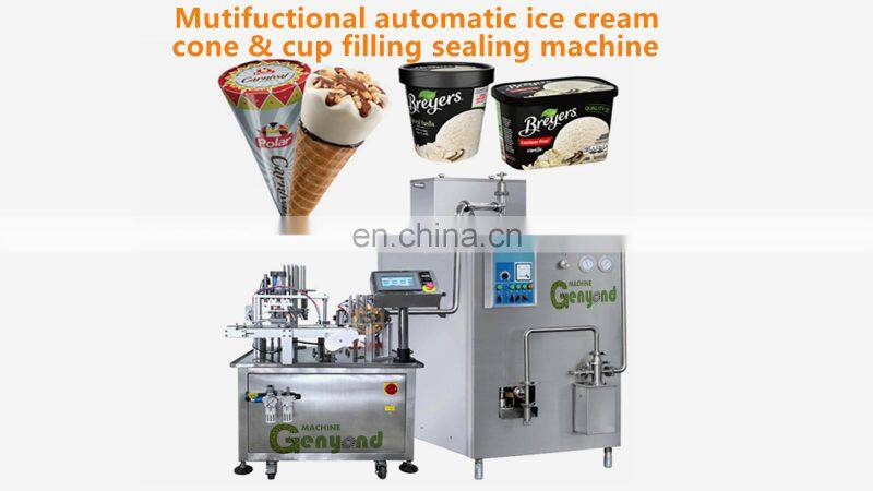 Factory Genyond Semi Automatic Rotary Ice Cream Cone Filling equipment Ice Cream Cup Filling sealing covering Machine