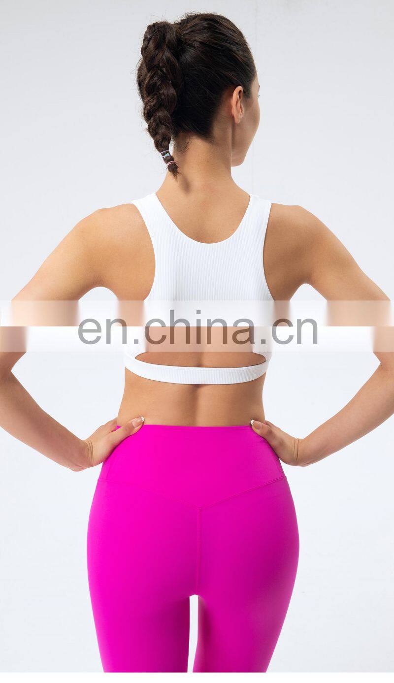 Private Label Workout Sports Bra Leggings Ribbed Hollow Out Sexy Yoga Bra Gym Wear