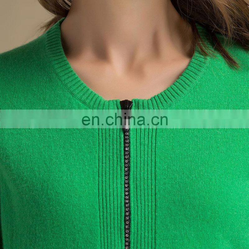 Crew Neck Knitted Cashmere Wool Mix Spring Women Sweater Cardigan with Button