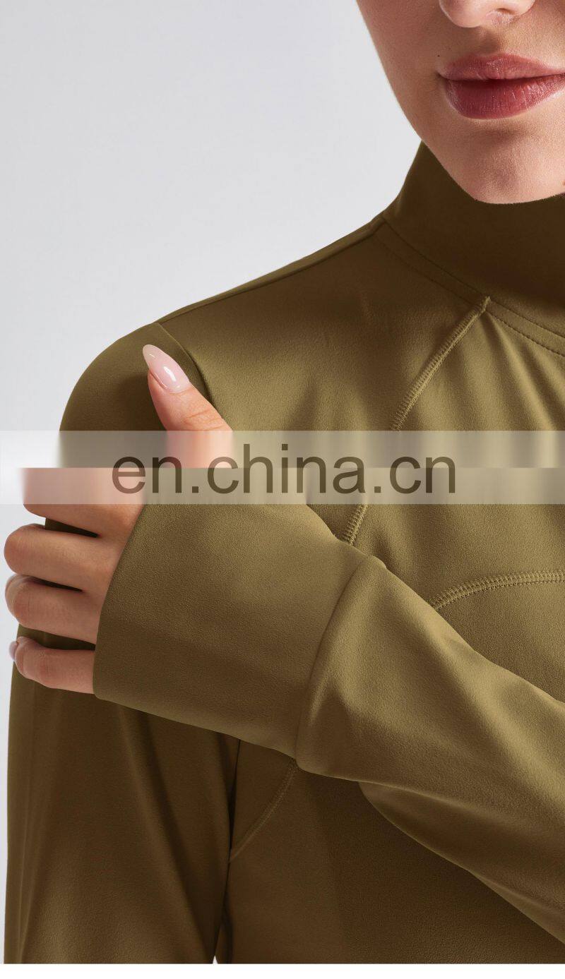 Custom Full Zipper Yoga Breathable Jackets Gym Women Thumb Holes Long Sleeve Sport Wears