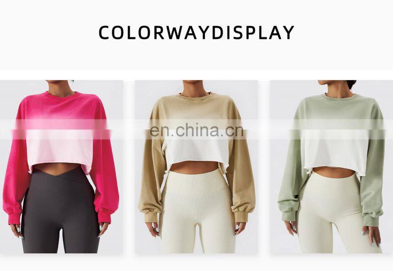 Gradient Color Long Sleeve Crop Tops Hot Sales Round Neck Short Women Sweatshirt