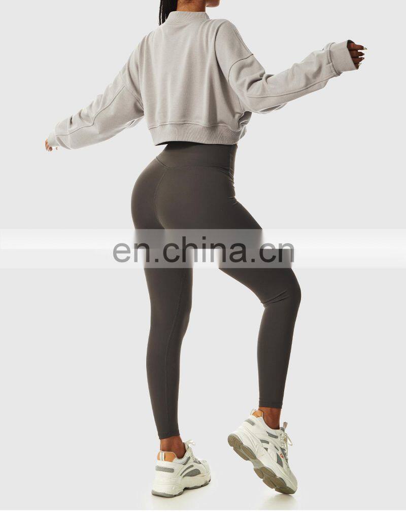 Oversized V Neck Yoga Fitness Sweatshirt Woman Custom Long Sleeves Sport Tank Tops