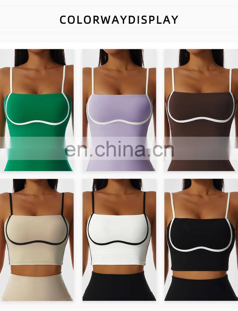 Factory Sale Contrasting Colors Backless Sports Bras Sling Straps Yoga Fitness Tops