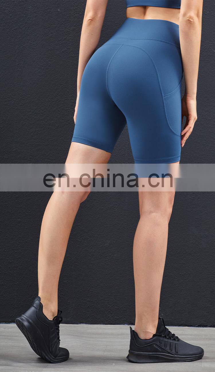 2021 New Arrival Women Biker Shorts With Pocket High Waist Elastic Skinny Short