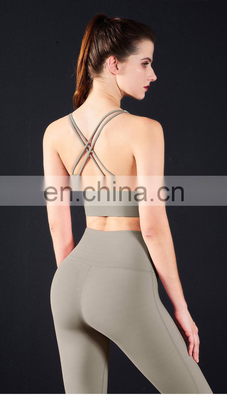 High Impact Women Workout Tops Fitness Sports Bra Hollow Ross Back Running Gym Yoga Bra