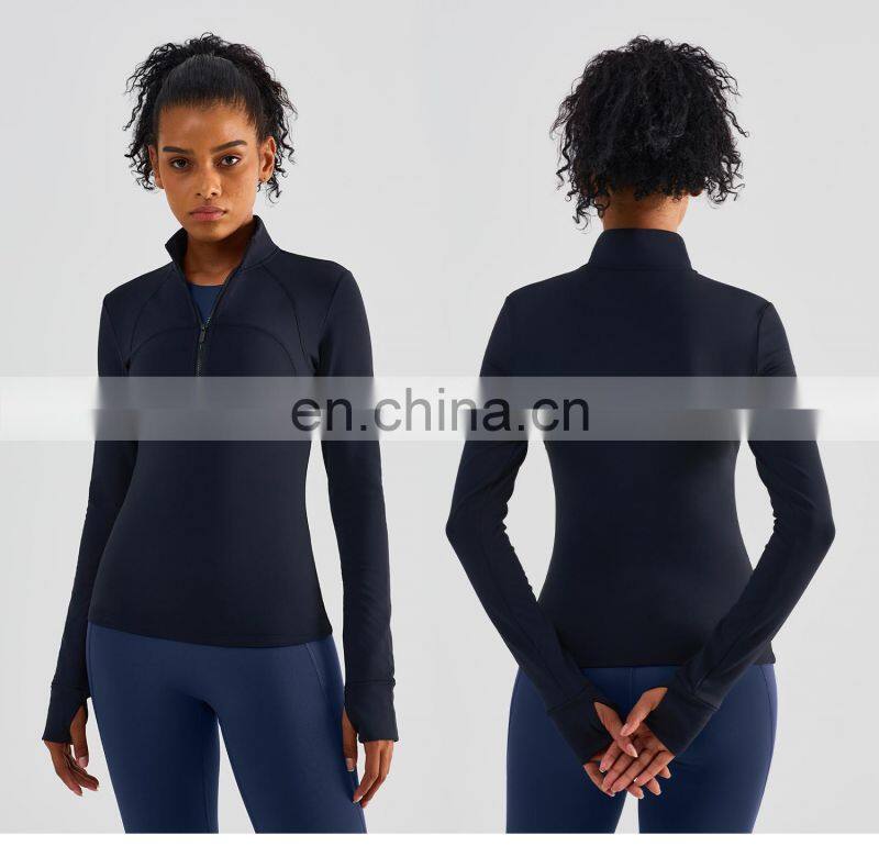 OEM Half Zip Sports Fitness Women Jackets Winter Fleece Long Sleeves Yoga Wear