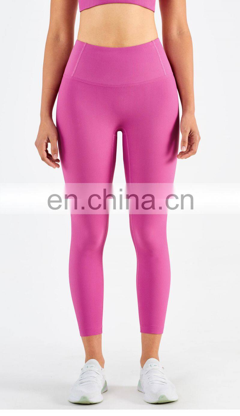 One Piece Cutting High Quality Tummy Control Workout Leggings For Women Stripe Tight Yoga Pants