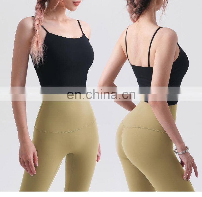Custom 2 In 1 Design Longline Thin Straps Sports Bras Wide Hem Women Tank Tops