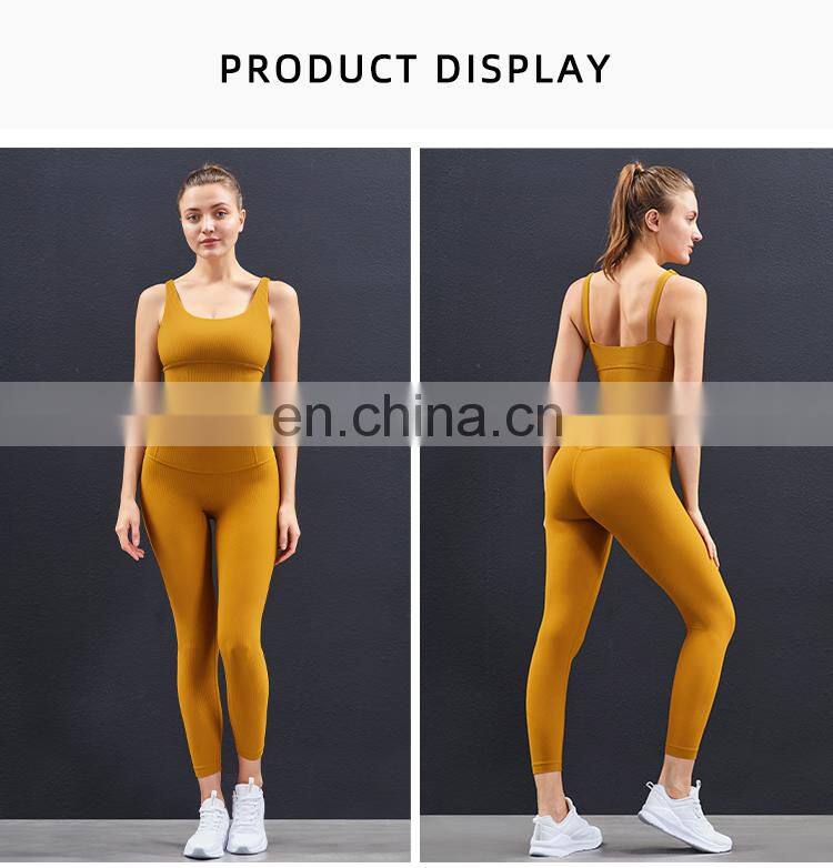 High Quality Workout Outfits Ribbed 2 Piece Yoga Set High Impact Support Wirefree Gym Set Women