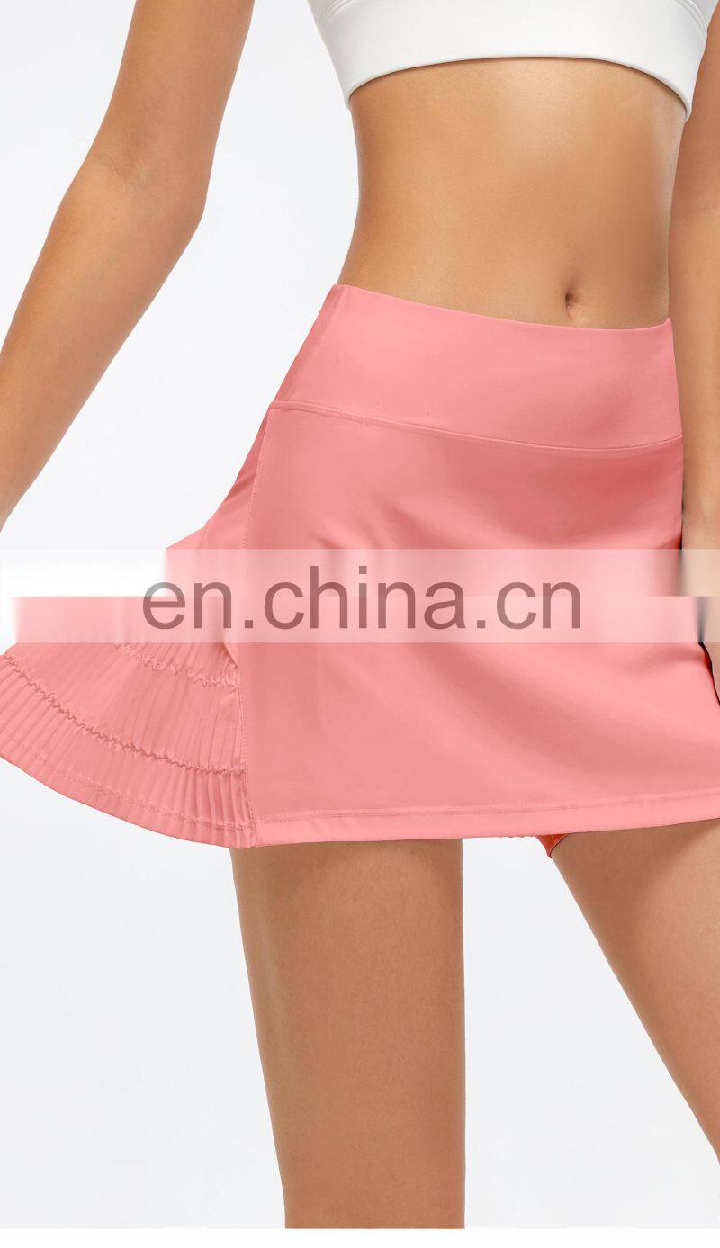 Wholesale Women's Anti-Glare Mesh Stitching Breathable Shorts Pleated Tennis Skirt Two Piece