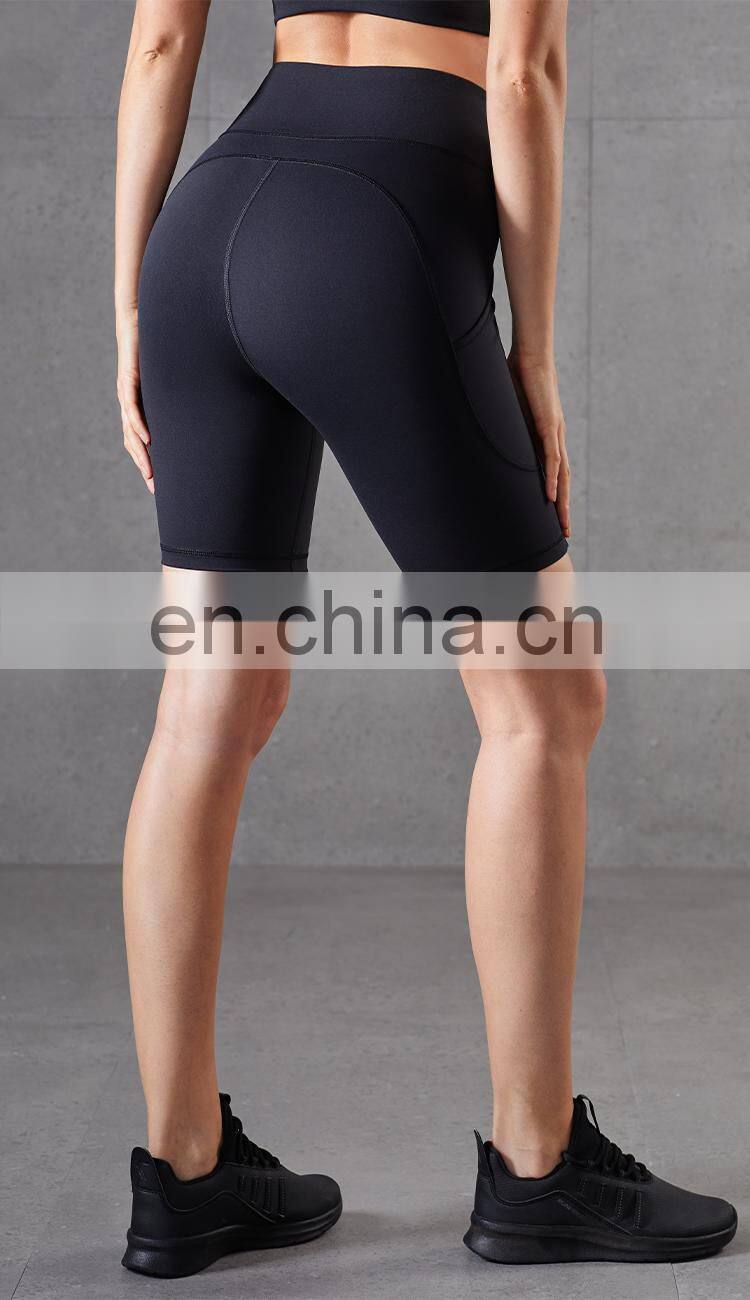 2021 New Arrival Women Biker Shorts With Pocket High Waist Elastic Skinny Short