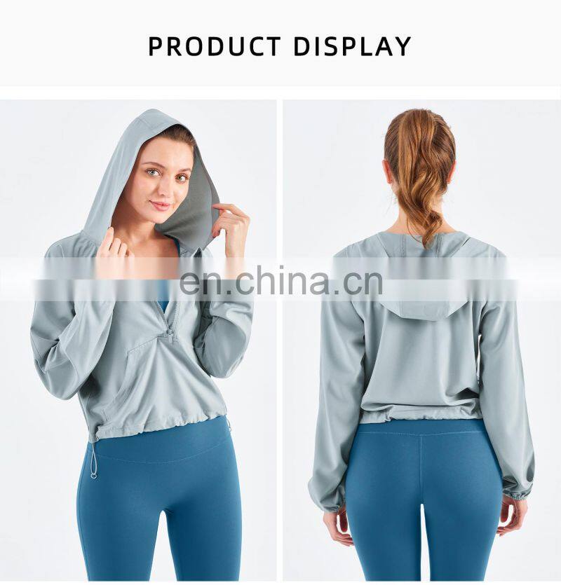 New Drop Women's Jackets Waterproof Sun UV Protection Run Half Zipper Hoodie Yoga Jacket