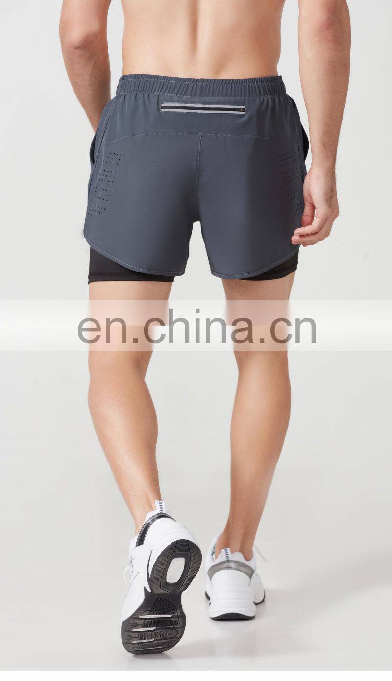 2022 Summer Men Gym Short Polyester 2 In 1 Sweat Shorts With Pocket For Men