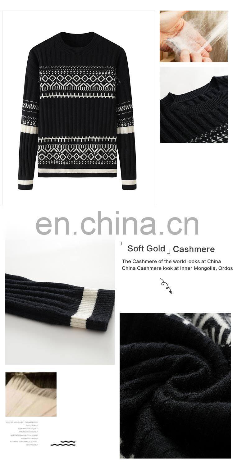 100% Pure Cashmere Jacquard Sweater Custom Christmas Clothing Autumn Winter Casual Style OEM Service Knitted Weave Front Logo