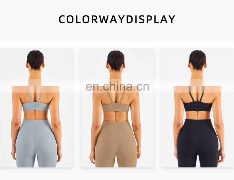 Hot Sale V Back Nude Sport Yoga Bra Sexy Woman Eco Gym Figym Fitness Top