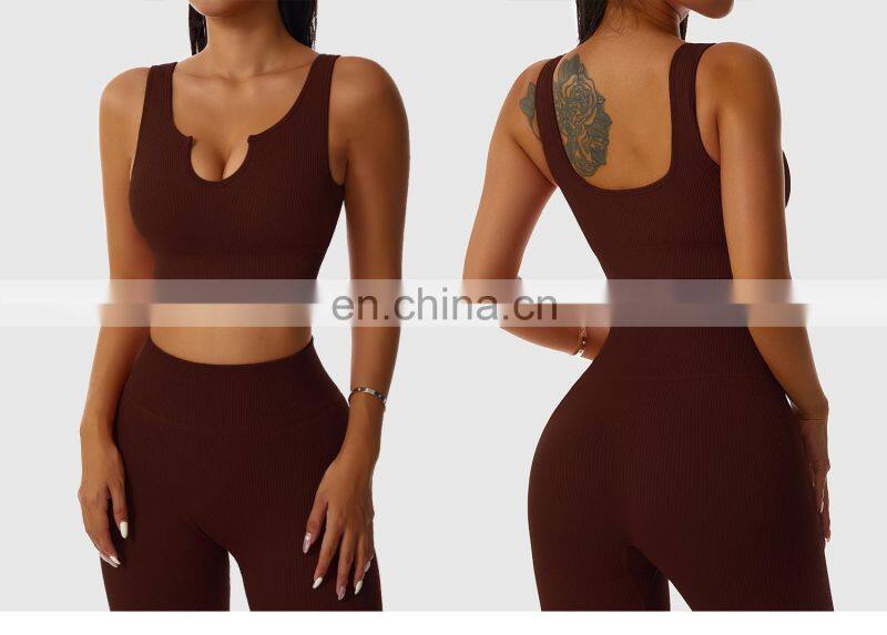 Seamless Sexy Womens Gym Wear V Neck Tops Wholesale Ribbed Workout Sports Bras