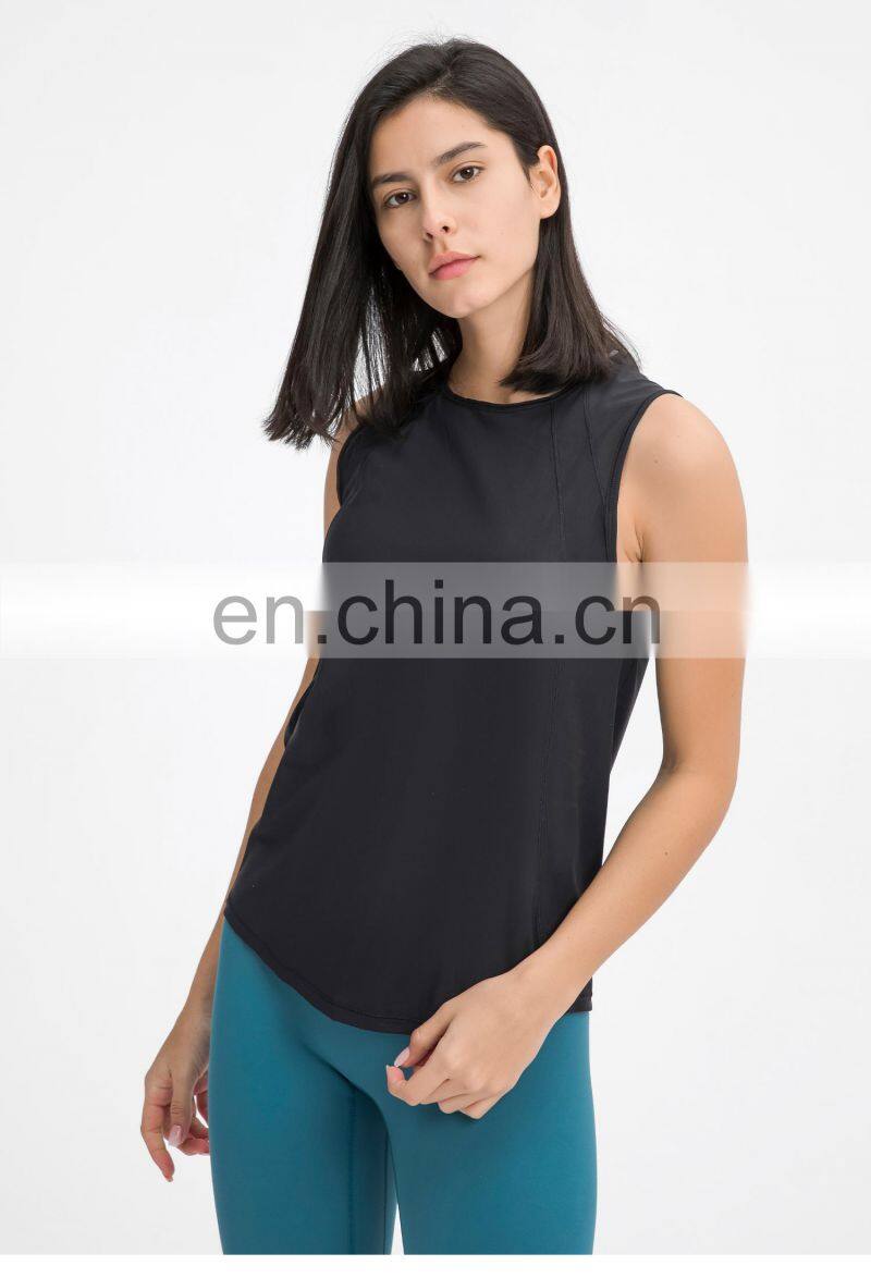 Oem Womens Yoga Tank Tops Plus Size Hollow Out Back Sports T Shirts With Mesh