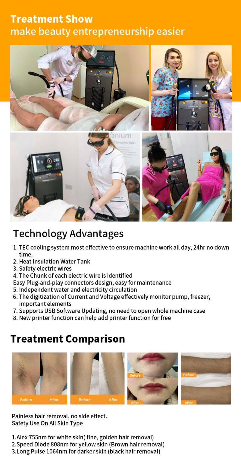 Titanium Diode Laser Hair Removal Beauty Equipment With Double Handles for Body and Face Hair Removal Laser Machine