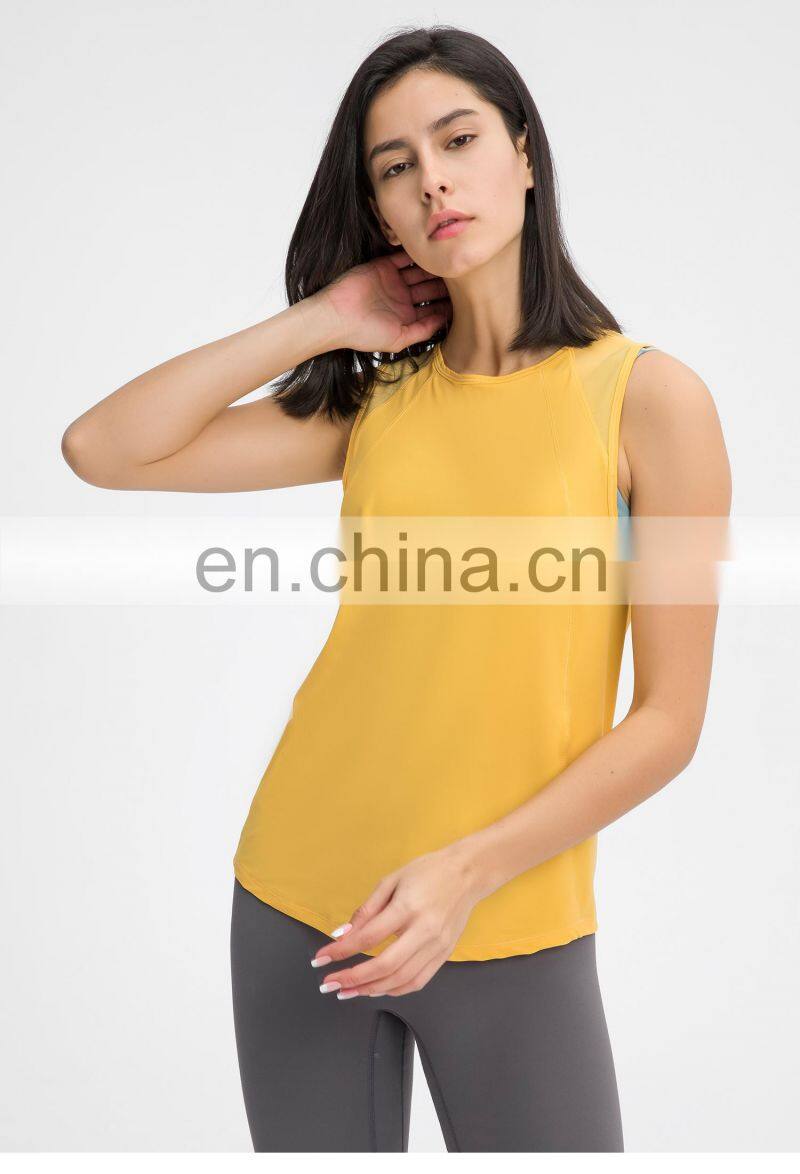 Oem Womens Yoga Tank Tops Plus Size Hollow Out Back Sports T Shirts With Mesh
