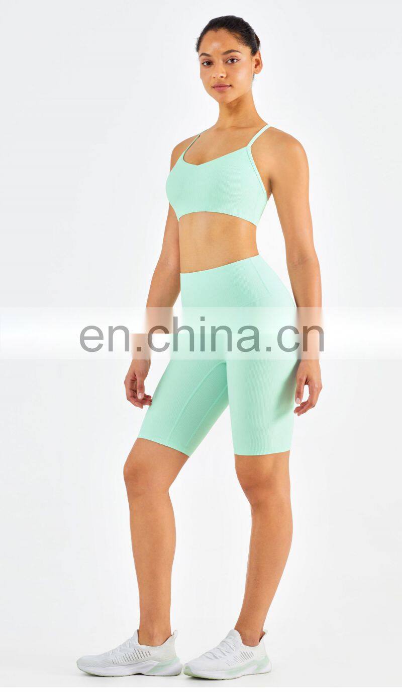 Ribber Camisole Women Yoga Fitness Workout Sports Bra Custom Print High Impact Strappy Bras Top