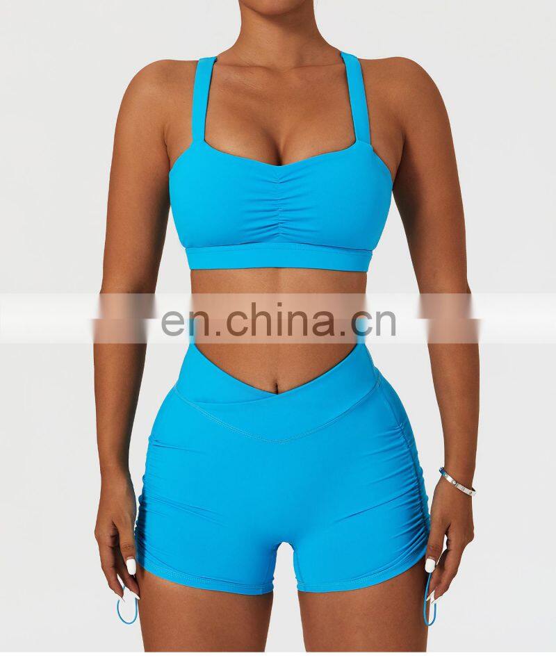 Womens Front Fold Sports Workout Bras Wholesale Gym High Impact Yoga Cross Back Crop Tops