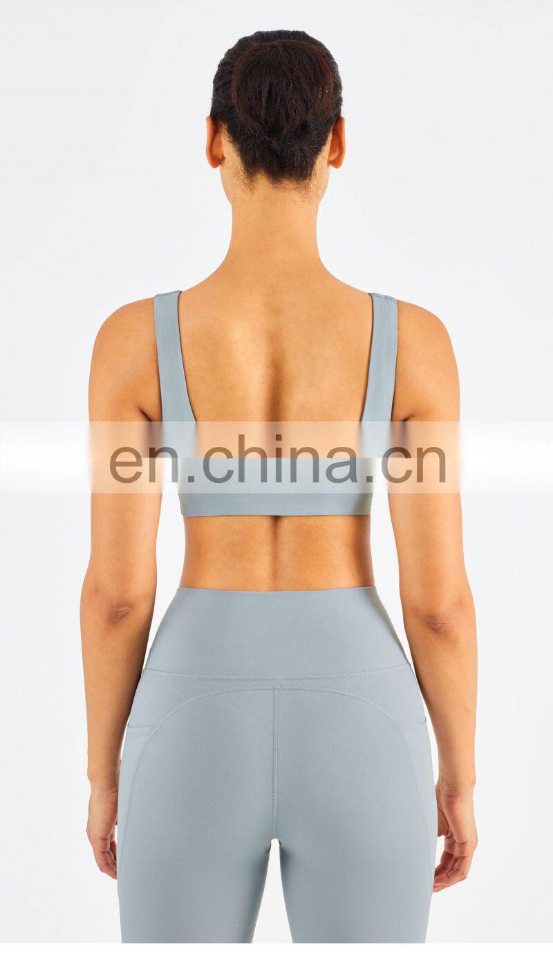 US Size High Stretch Yoga Bra Full Cover Fitness Sexy Woman Sports Bra Top Fitness Square Neck