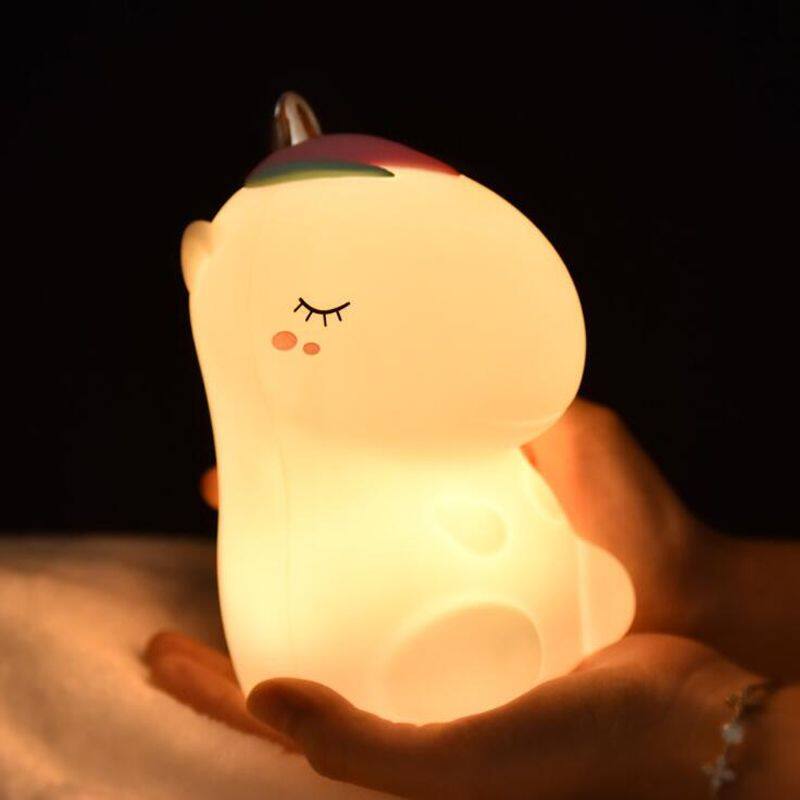 Cute Silicone Unicorn Kids Bed Room Night Light USB Rechargeable Indoor LED Night Lamp Lithium Battery 7 Colors RGB for Children