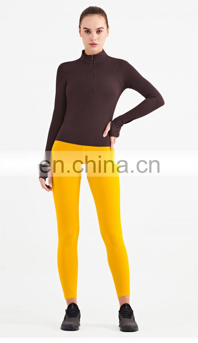 New Arrival Custom Two Piece Women Workout Sets Half Zipper Jacket High Waist Sports Legging