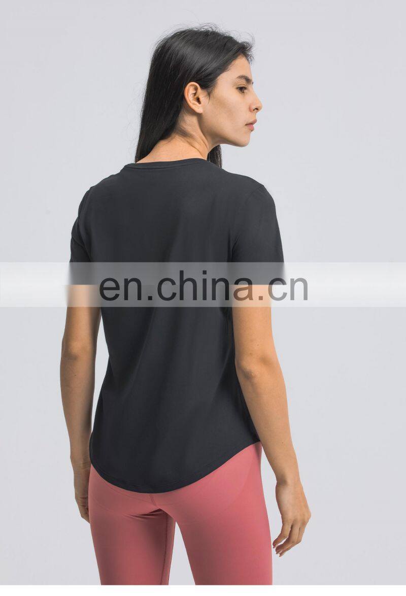 Wholesale Women Breathable Gym Oversized Yoga Tops U Hem Fitness Sports T-Shirts